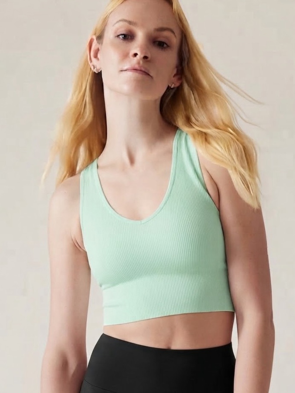 athleta Pastel Mint Aurora Crop Rib Tank Camisole V-Neck Crop Top Sports Bra